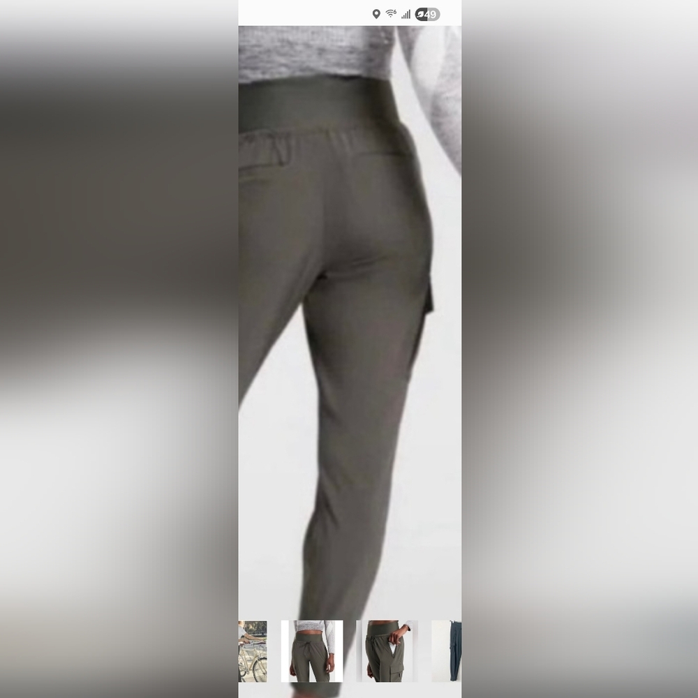 Athleta Brooklyn Pant Size 4  NWOT Gray/Sage High Waist, Slit Bottom ZipPkts